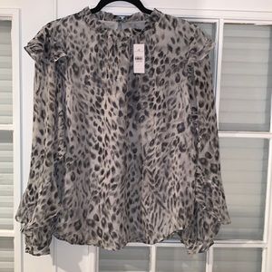 Ann Taylor Leopard Long Sleeve Blouse, size Large, Light Gray